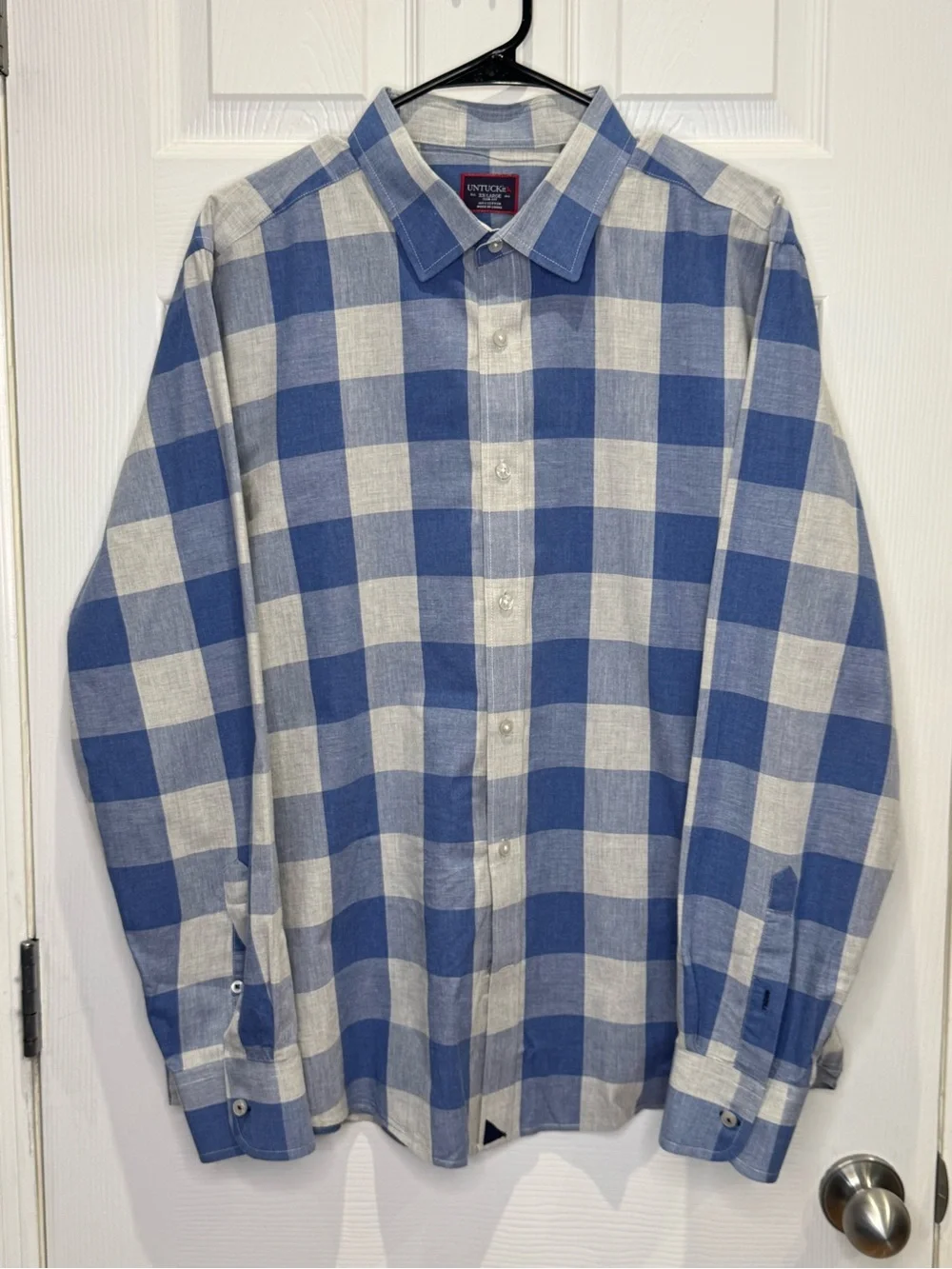UNTUCKit Slim Fit Men’s XXL Long Sleeve Button Down Blue White Checkered - Picture 2 of 5